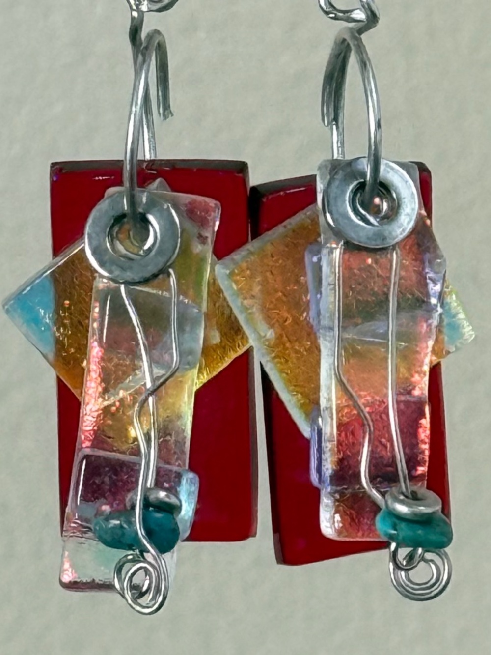 ARTISAN Dangling Asymmetric Glass Clip Earrings Artsy Avante Garde